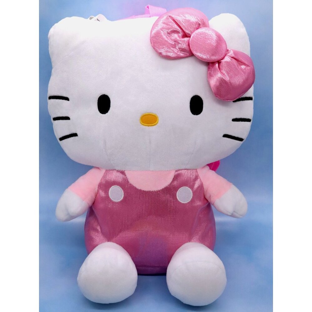Sanrio Hello Kitty Plush Backpack Doll 15" Original‎ Classic Pink Shiny Overalls